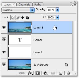 Memilih 'Layer 1' di palet Layers. Gambar © 2008 Photoshop Essentials.com.