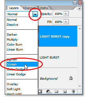 Efectos de texto de Photoshop: Cambiar el modo de mezcla a la pantalla