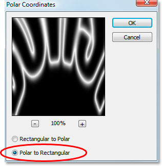 Photoshop Text Effects: Photoshops Polar Coordinates dialog box