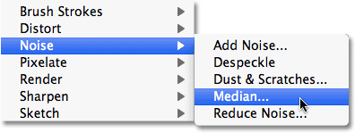 Selecting the Median filter in Photoshop. Image © 2010 Photoshop Essentials.com.