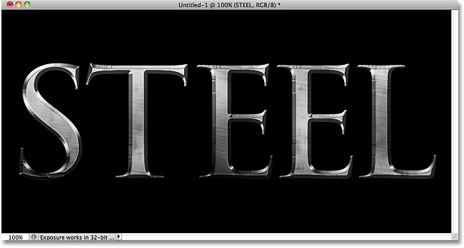 PSD file, you can open it again any time you want and edit your text without ever having to recreate the metal texture: Photoshop steel text effect.