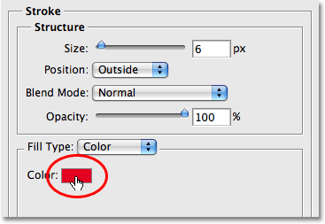 Choosing a new color for the stroke in Photoshop. Image © 2008 Photoshop Essentials.com