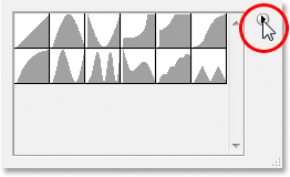 Adobe Photoshop Text Effects: Clicking the right-pointing arrow in the top right corner of the contour selection box.