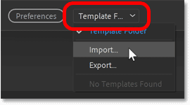 Clicking the Template Folder box and choosing Import.