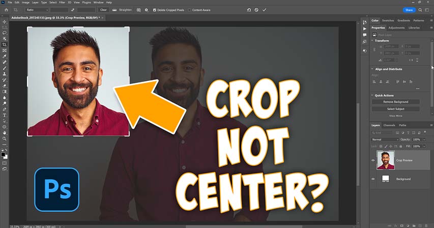 How to keep an image centered after cropping in Photoshop