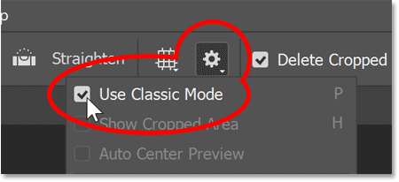 Turning on Classic Mode for the Crop Tool.