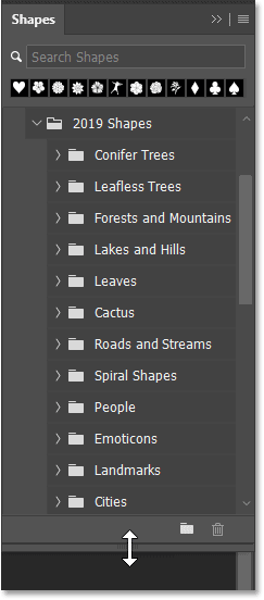 Expanding the Shapes panel to view the 2019 shapes.