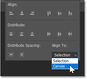 Setting the Align To option to Canvas.