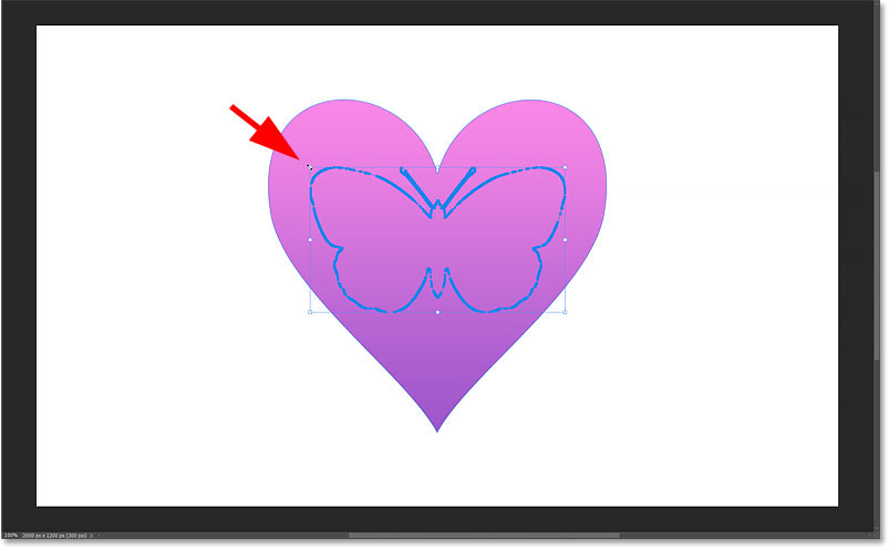 Resizing and centering the butterfly shape inside the heart shape.