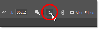 Clicking the Path Alignment icon in Photoshop's Options Bar.