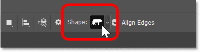 Clicking on the current custom shape in Photoshop's Options Bar