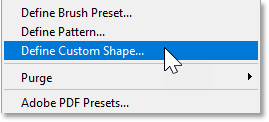 Choosing the Define Custom Shape command under the Edit menu in Photoshop