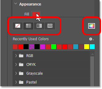 The fill color options in the Properties panel