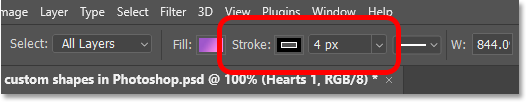 A merged shape's properties can be edited from the Options Bar.