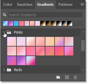 Opening a preset group in the Gradients panel