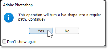 Photoshop warns that merging the shapes will result in a regular path.