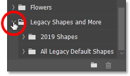 The 2019 Shapes and All Legacy Default Shapes groups in the Shapes panel