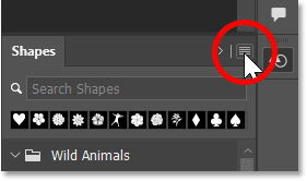 Clicking the Shapes panel menu icon.