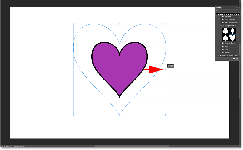 Resizing the custom shape by dragging the transform handle.