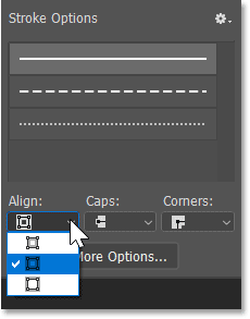 The stroke options include the line type, alignment, cap type and corner type.