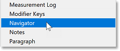 Opening Photoshop's navigator panel.