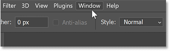 Opening the Window menu from Photoshop's Menu Bar.