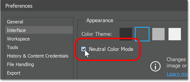 How to turn on Neutral Color Mode in Photoshop