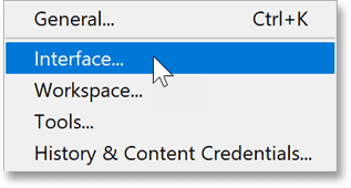 Opening Photoshop's Interface Preferences