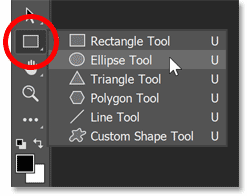 Selecting the Ellipse Tool from Photoshop's toolbar