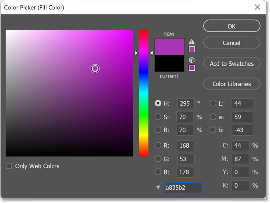 Using Photoshop's Color Picker to choose a custom fill color.