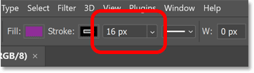 Setting the stroke size for the shape in Photoshop's Options Bar