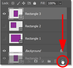 Dragging a shape layer onto the Trash Bin in Photoshop's Layers panel