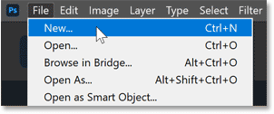 Creating a new document from Photoshop's Menu Bar