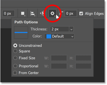 The shape options under the Gear icon in Photoshop's Options Bar