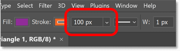 Changing the stroke size to set the line weight for the Line Tool in Photoshop's Options Bar