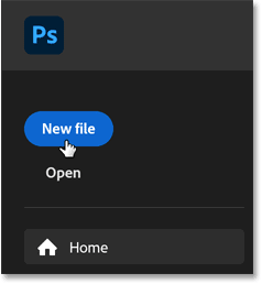 Clicking the New file button on Photoshop's Home Screen