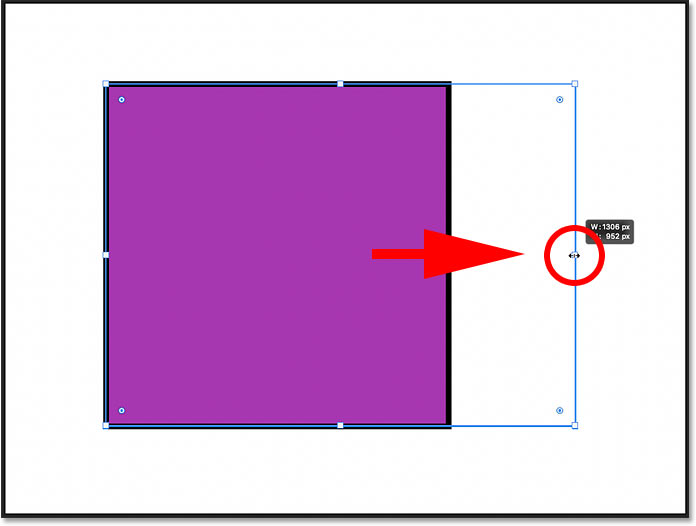 Dragging an On-Canvas Control handle to resize the shape non-proportionally in Photoshop