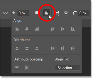 The Path Alignment options for the shape tool in Photoshop