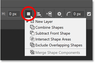 The Path Operations commands for the shape tool in Photoshop