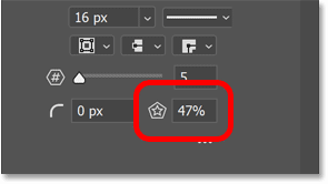 Turning a polygon into a star using the Star Ratio option in Photoshop 2021