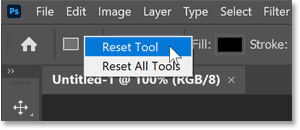 How to reset a shape tool to its default settings in Photoshop