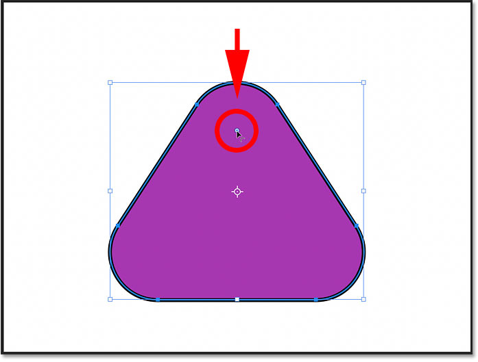 Rounding the triangle corners using the On-Canvas radius control in Photoshop 2021