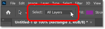 Changing the Select option to All Layers for the Path Selection Tool in Photoshop