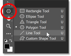 Selecting the Line Tool from Photoshop's toolbar