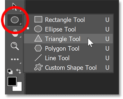 Selecting the Triangle Tool from Photoshop's toolbar