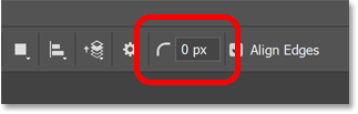 The Corner Radius option for the shape tool in Photoshop's toolbar.