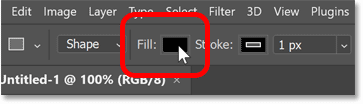 Clicking the Fill color swatch to choose a shape color in Photoshop.