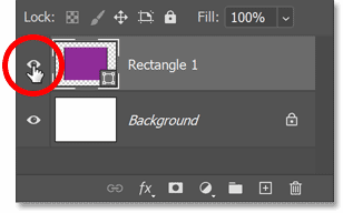 Clicking the shape layer's visibility icon in Photoshop's Layers panel