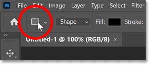 The selected shape tool's icon in Photoshop's Options Bar