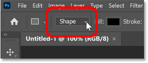 The Tool Mode option for the shape tool in Photoshop's Options Bar.